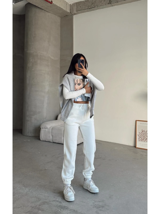 3 iplik şardonlu paça lastikli eşofman beyaz is001 3 iplik şardonlu paça lastikli eşofman beyaz is001