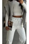 3 İplik Şardonlu Paça Lastikli Eşofman Beyaz İs001
