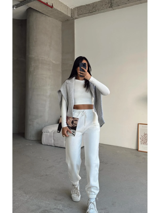 3 iplik şardonlu paça lastikli eşofman beyaz is001 3 iplik şardonlu paça lastikli eşofman beyaz is001