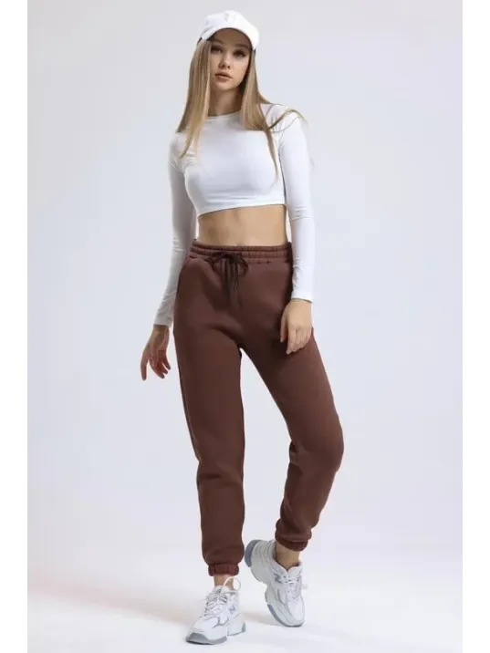 3 İplik Şardonlu Paça Lastikli Eşofman Kahve İs001