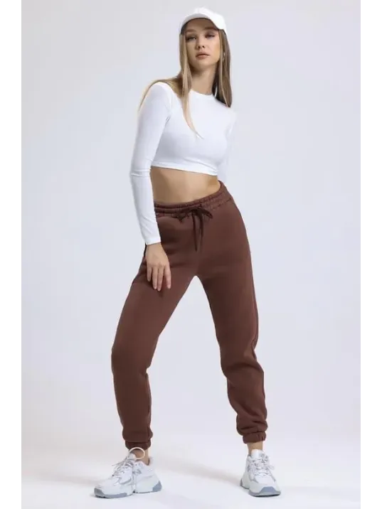 3 İplik Şardonlu Paça Lastikli Eşofman Kahve İs001