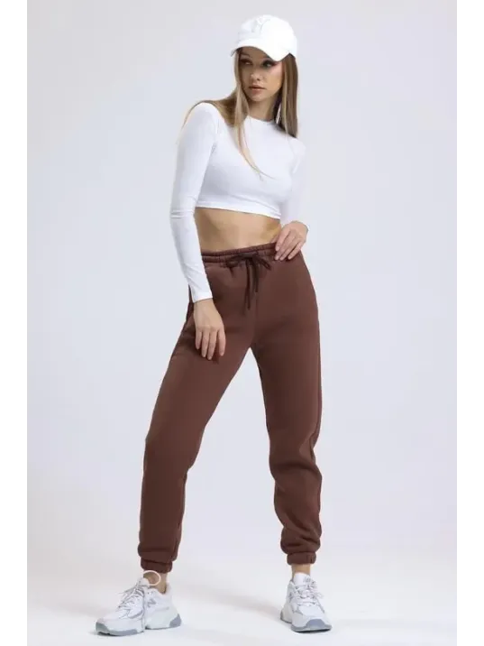 3 İplik Şardonlu Paça Lastikli Eşofman Kahve İs001