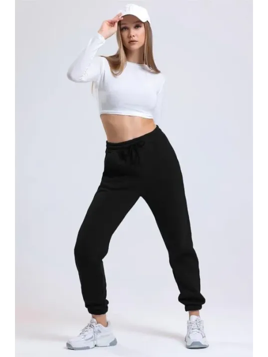 3 İplik Şardonlu Paça Lastikli Eşofman Siyah İs001