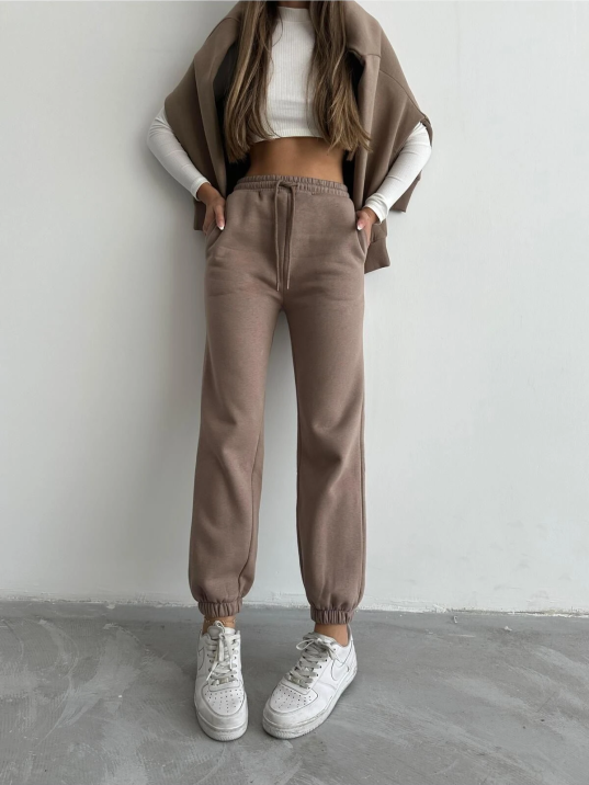 3 iplik şardonlu paça lastikli eşofman vizon is001 3 iplik şardonlu paça lastikli eşofman vizon is001