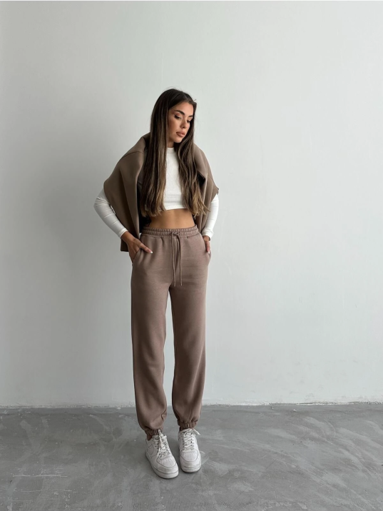 3 iplik şardonlu paça lastikli eşofman vizon is001 3 iplik şardonlu paça lastikli eşofman vizon is001