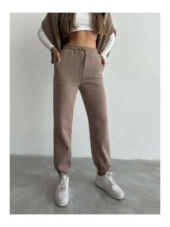 3 İplik Şardonlu Paça Lastikli Eşofman Vizon İs001