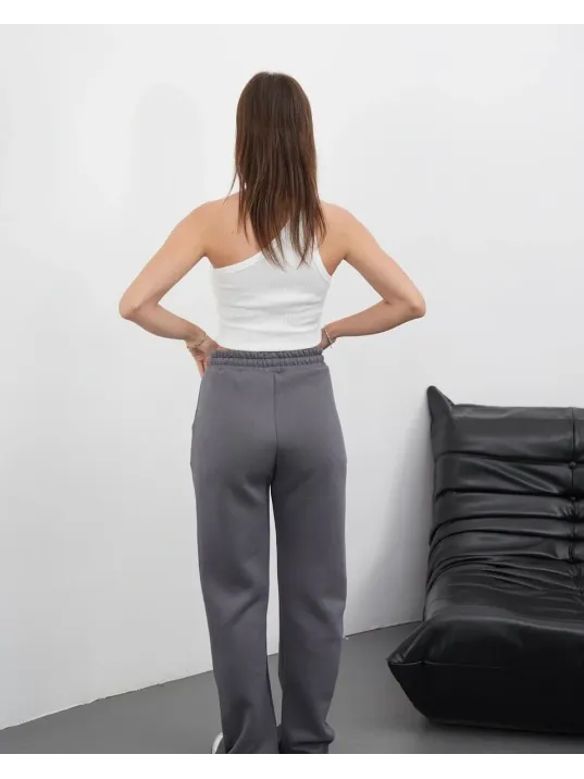 3 İplik Şardonlu Palazzo Pantolon Füme Md64