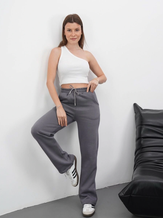 3 iplik şardonlu palazzo pantolon vizon md64