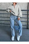 3 İplik Şardonlu Yarım Fermuarlı Sweatshirt Gri