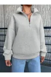 3 İplik Şardonlu Yarım Fermuarlı Sweatshirt Gri