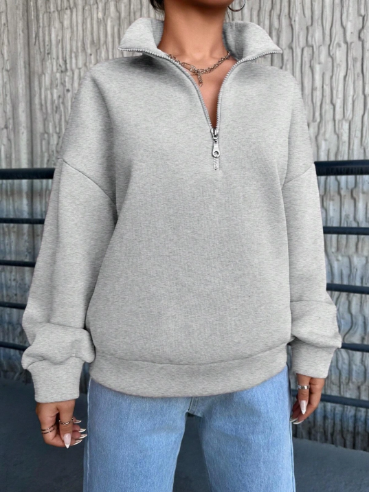 3 İplik Şardonlu Yarım Fermuarlı Sweatshirt Gri 3 İplik Şardonlu Yarım Fermuarlı Sweatshirt Gri