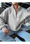 3 İplik Şardonlu Yarım Fermuarlı Sweatshirt Gri
