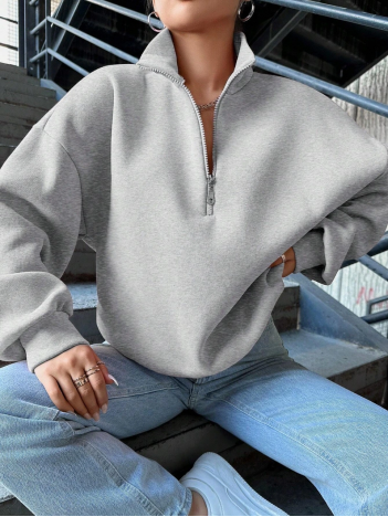 3 İplik Şardonlu Yarım Fermuarlı Sweatshirt Gri 3 İplik Şardonlu Yarım Fermuarlı Sweatshirt Gri