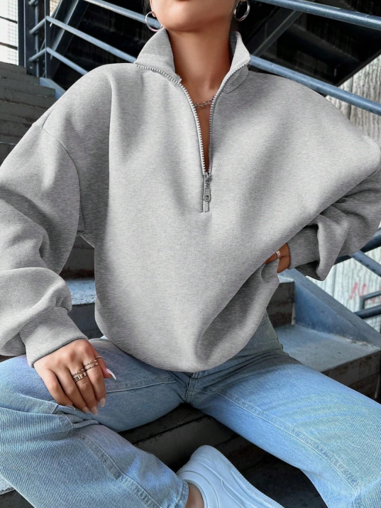 3 İplik Şardonlu Yarım Fermuarlı Sweatshirt Gri 3 İplik Şardonlu Yarım Fermuarlı Sweatshirt Gri