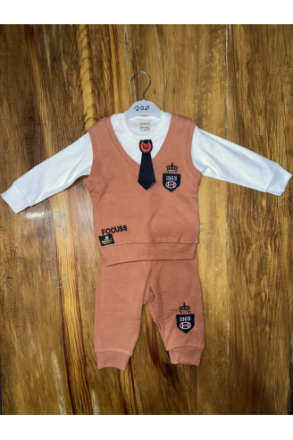 6-24 aylık kravatlı üçlü takım kahve