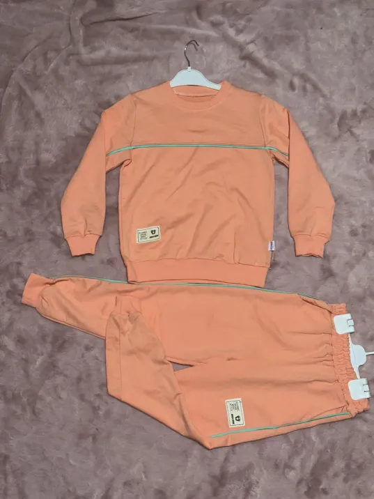 4-10 Yaş Kız Çocuk Pembe Armalı Yeşilbiye Detaylı Alt Üst İkili Takım