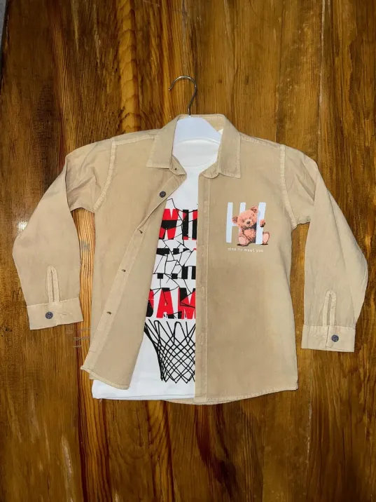 4-8 Yaş Tişört Gömlek Kombini Vizon