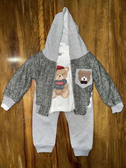 6-24 Aylık Ceketli Kapşonlu Üçlü Takım Gribeyaz 6-24 Aylık Ceketli Kapşonlu Üçlü Takım Gribeyaz