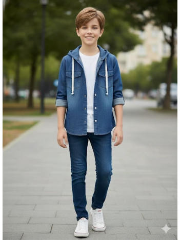 5-9 yaş arası erkek çocuk Kapşonlu kot ceket mavi 5-9 yaş arası erkek çocuk Kapşonlu kot ceket mavi
