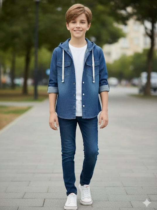5-9 yaş arası erkek çocuk Kapşonlu kot ceket mavi 5-9 yaş arası erkek çocuk Kapşonlu kot ceket mavi