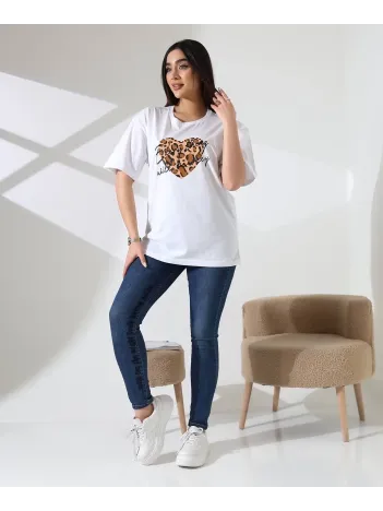 Leopar Kalp Baskılı Tişört
