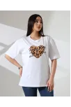 Leopar Kalp Baskılı Tişört