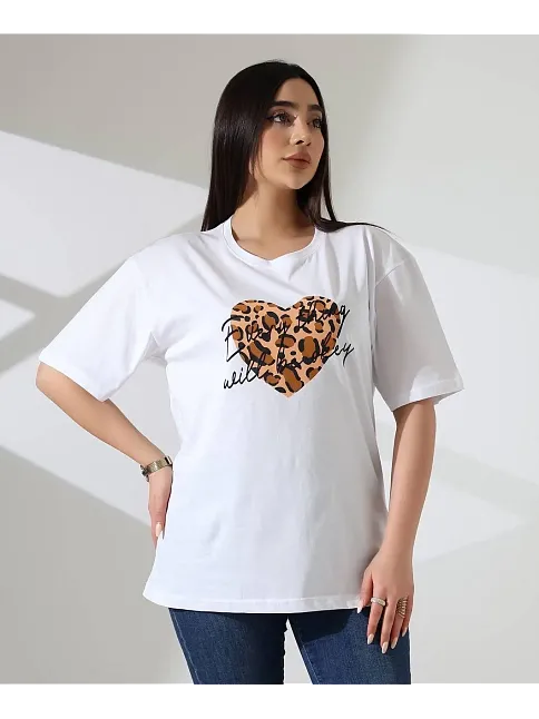 Leopar Kalp Baskılı Tişört