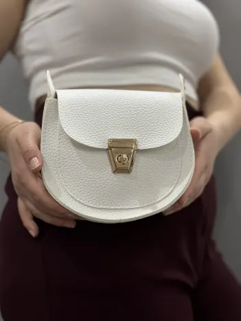 Klasik Kapaklı Beyaz Cilt Çanta
