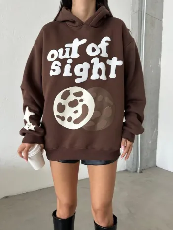 3 İplik Şardonlu Oversize Out Of Baskılı Sweat Kahve 3 İplik Şardonlu Oversize Out Of Baskılı Sweat Kahve