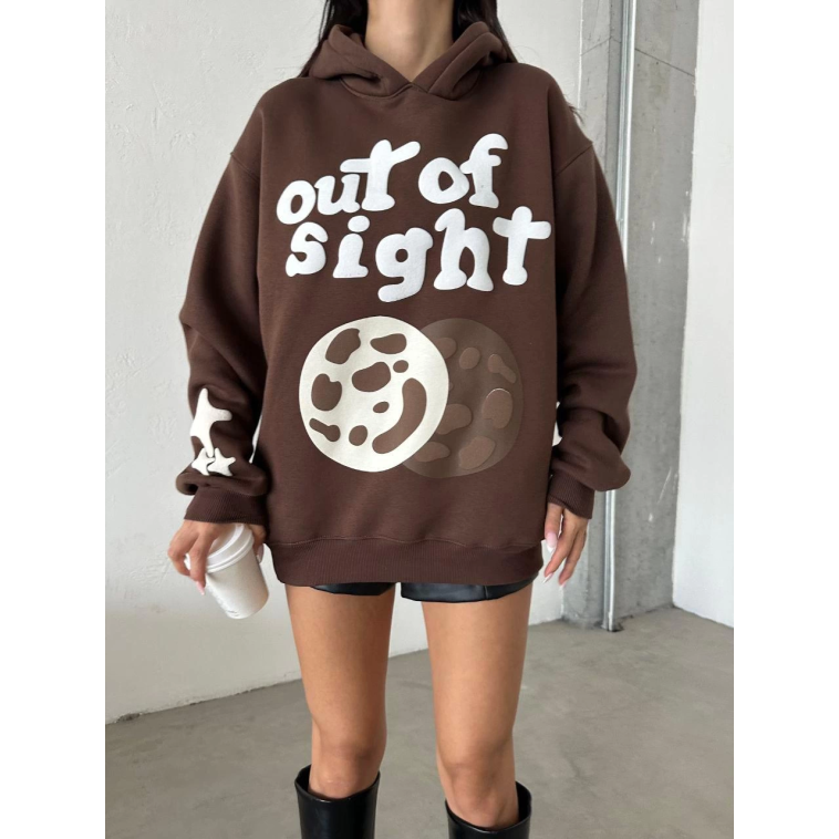 3 iplik şardonlu oversize out of baskılı sweat kahve 3 iplik şardonlu oversize out of baskılı sweat kahve