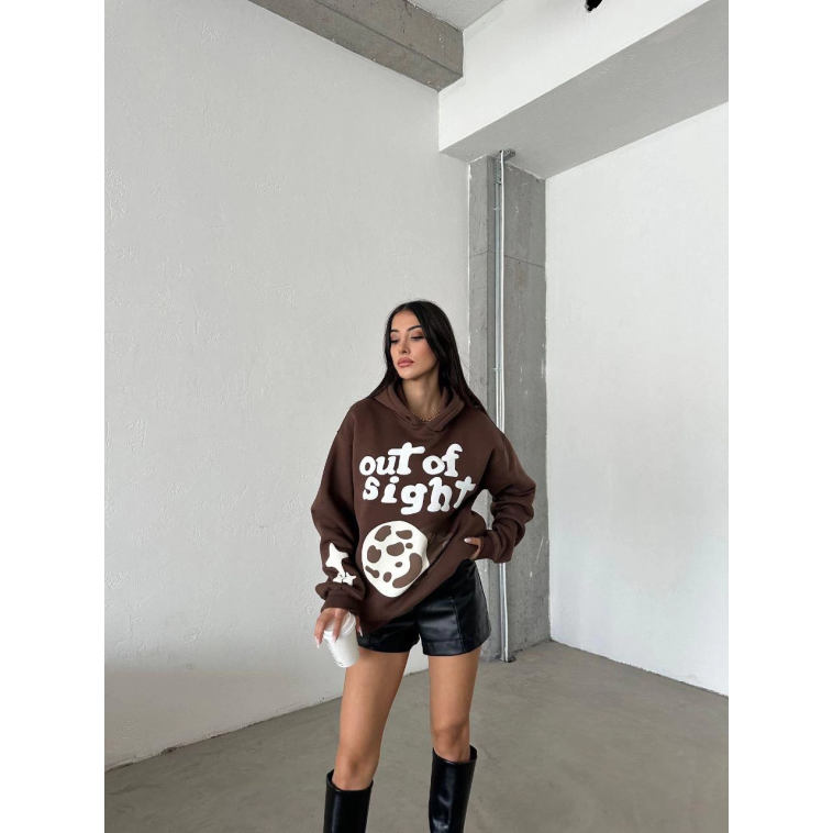 3 iplik şardonlu oversize out of baskılı sweat kahve 3 iplik şardonlu oversize out of baskılı sweat kahve