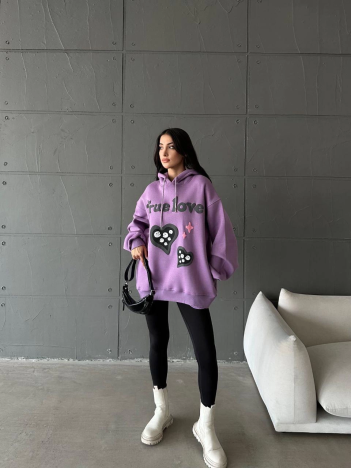 3 iplik şardonlu oversize true baskılı sweat mor 3 iplik şardonlu oversize true baskılı sweat mor