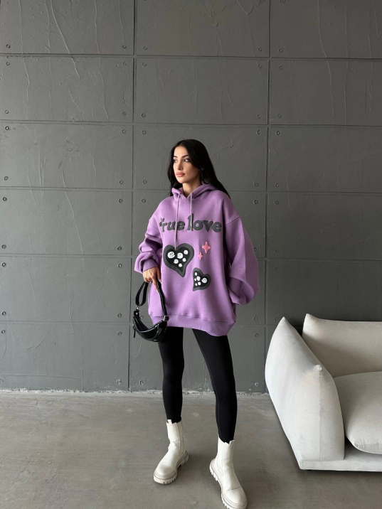 3 iplik şardonlu oversize true baskılı sweat mor 3 iplik şardonlu oversize true baskılı sweat mor