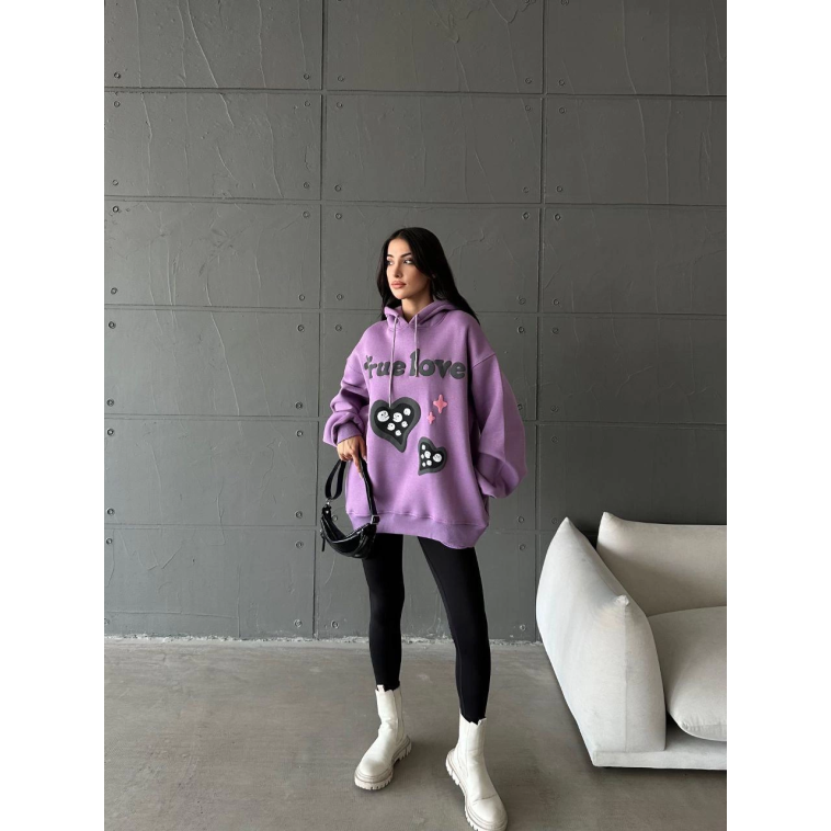 3 iplik şardonlu oversize true baskılı sweat mor 3 iplik şardonlu oversize true baskılı sweat mor