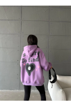 3 İplik Şardonlu Oversize True Baskılı Sweat Mor
