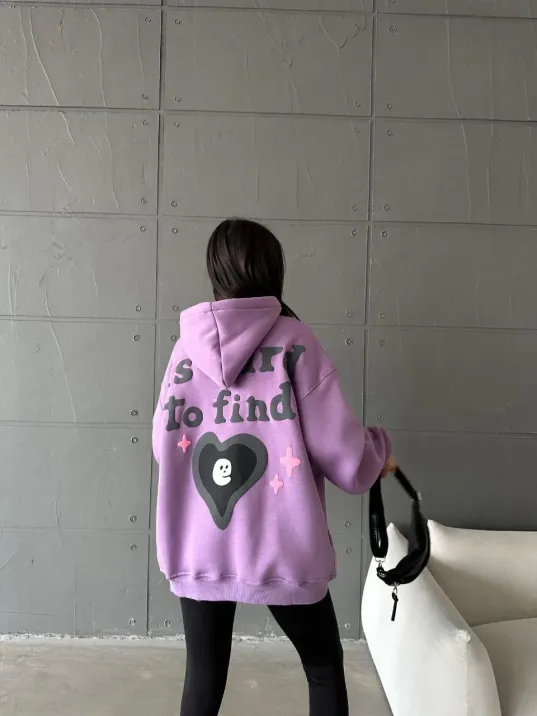 3 İplik Şardonlu Oversize True Baskılı Sweat Mor