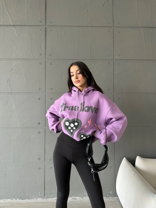 3 iplik şardonlu oversize true baskılı sweat mor 3 iplik şardonlu oversize true baskılı sweat mor