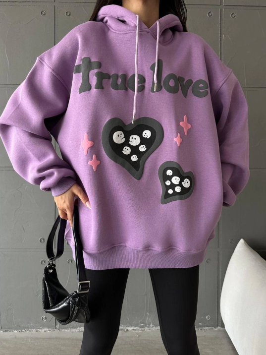 3 iplik şardonlu oversize true baskılı sweat mor 3 iplik şardonlu oversize true baskılı sweat mor