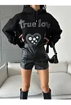 3 İplik Şardonlu Oversize True Baskılı Sweat Siyah