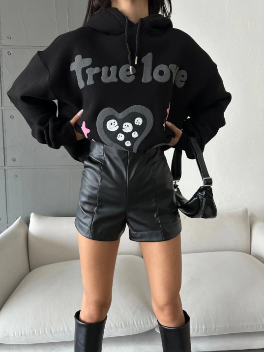 3 iplik şardonlu oversize true baskılı sweat siyah 3 iplik şardonlu oversize true baskılı sweat siyah