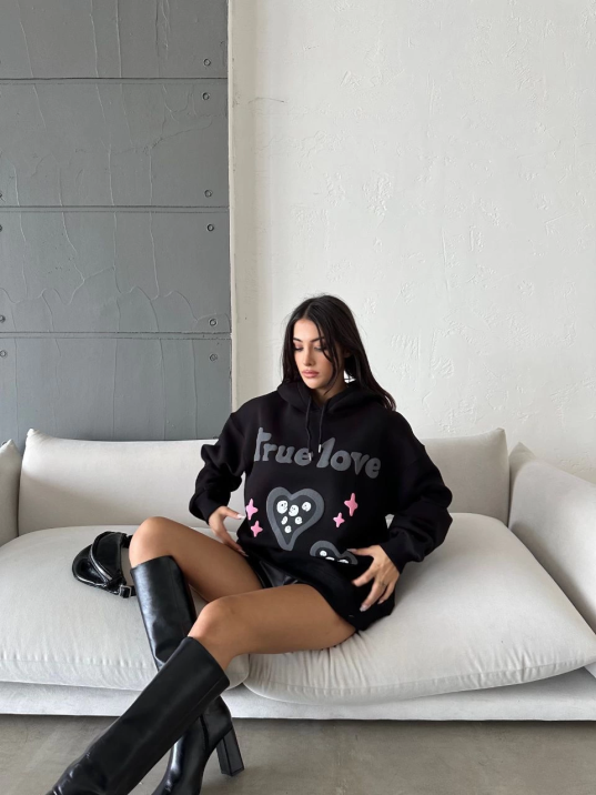 3 iplik şardonlu oversize true baskılı sweat siyah 3 iplik şardonlu oversize true baskılı sweat siyah