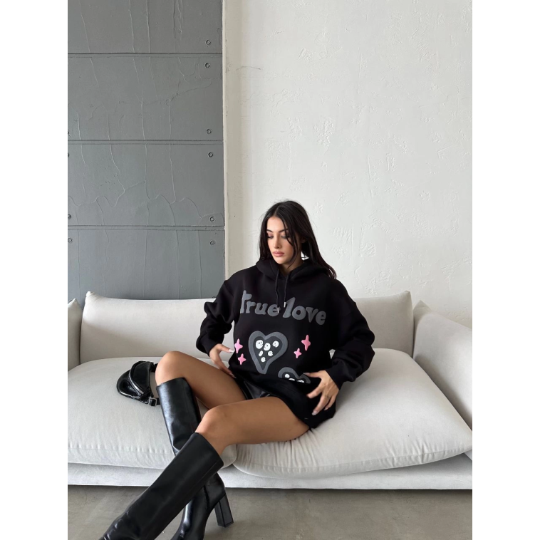3 iplik şardonlu oversize true baskılı sweat siyah 3 iplik şardonlu oversize true baskılı sweat siyah