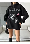 3 İplik Şardonlu Oversize True Baskılı Sweat Siyah