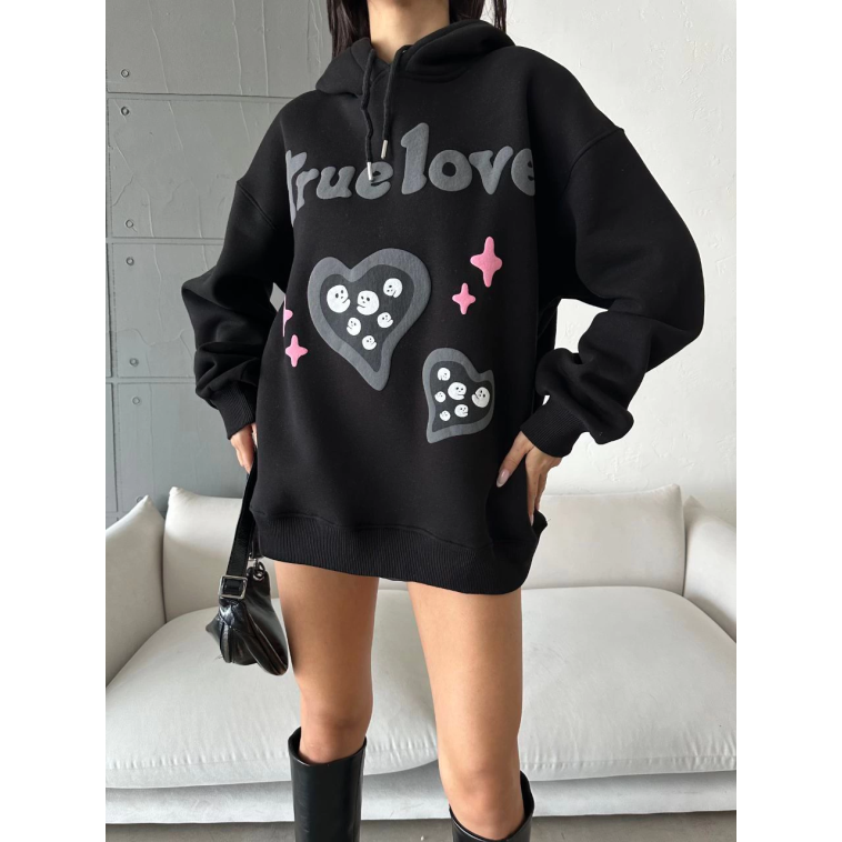 3 iplik şardonlu oversize true baskılı sweat siyah 3 iplik şardonlu oversize true baskılı sweat siyah