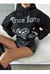 3 İplik Şardonlu Oversize True Baskılı Sweat Siyah