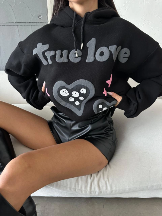 3 iplik şardonlu oversize true baskılı sweat siyah 3 iplik şardonlu oversize true baskılı sweat siyah