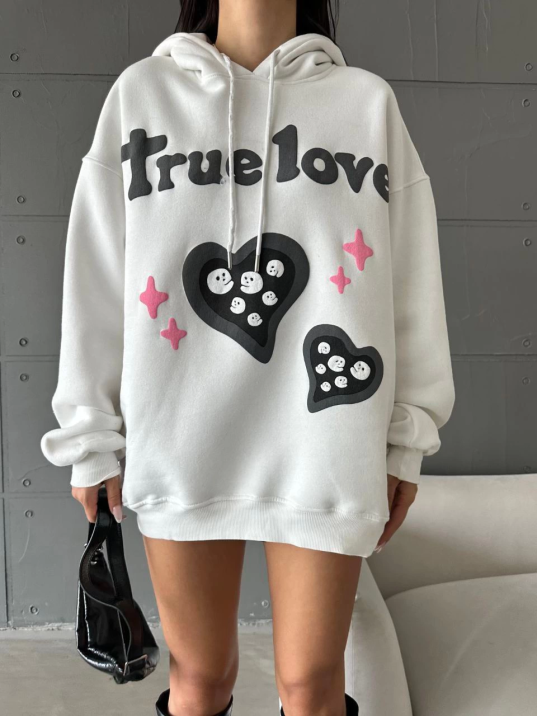 3 iplik şardonlu oversize true baskılı sweat Beyaz 3 iplik şardonlu oversize true baskılı sweat Beyaz