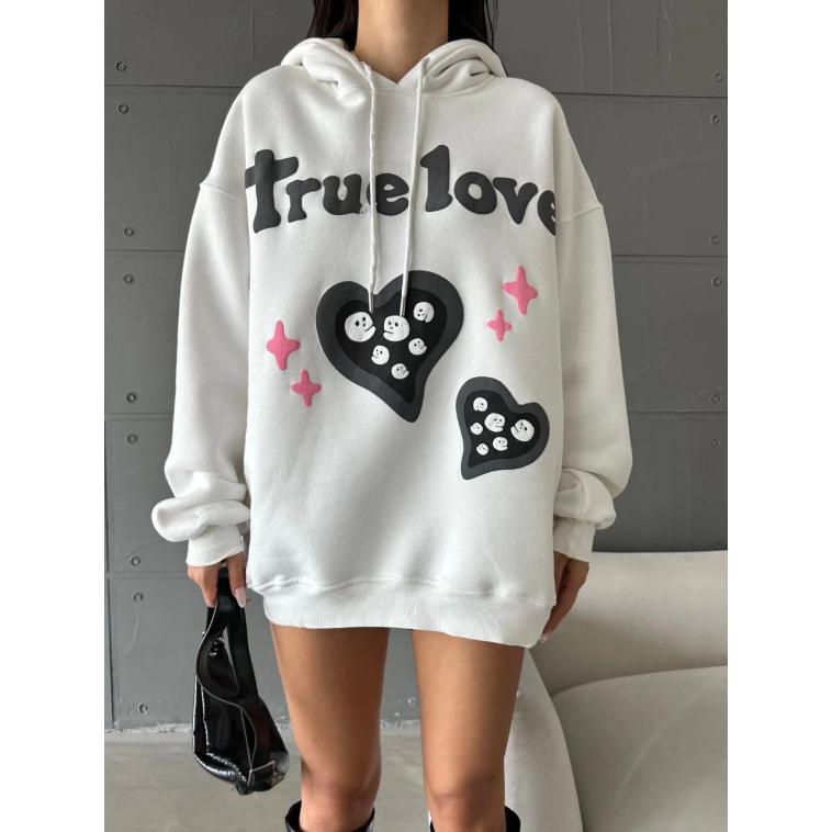 3 iplik şardonlu oversize true baskılı sweat Beyaz 3 iplik şardonlu oversize true baskılı sweat Beyaz