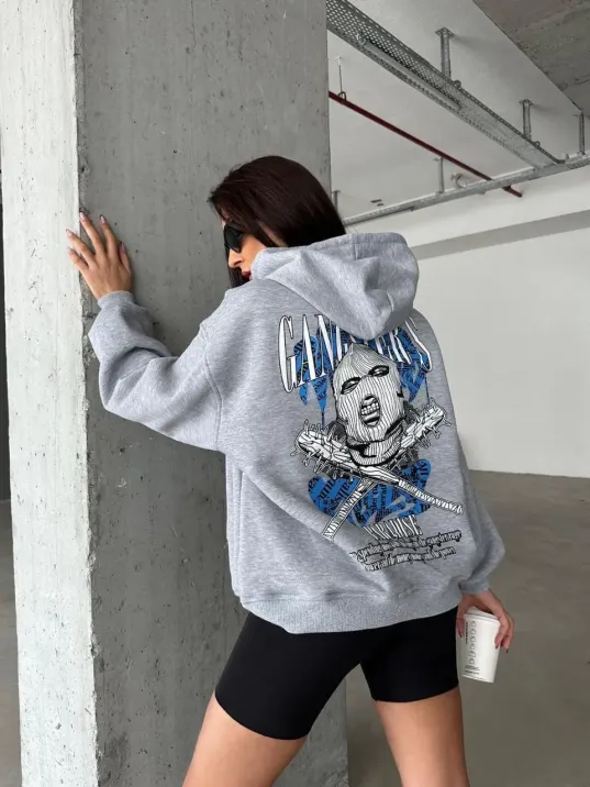 3 İplik Şardonlu Oversize Kafa Baskılı Sweat Gri 3 İplik Şardonlu Oversize Kafa Baskılı Sweat Gri