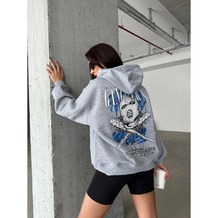 3 iplik şardonlu oversize kafa baskılı sweat gri 3 iplik şardonlu oversize kafa baskılı sweat gri